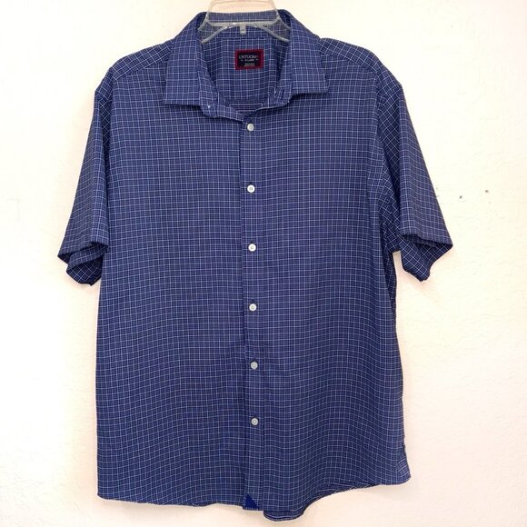 UNTUCKit Cinelli Shirt Mens XL Blue Plaid Short Sleeve Button Close Casual Comfy - Picture 1 of 8